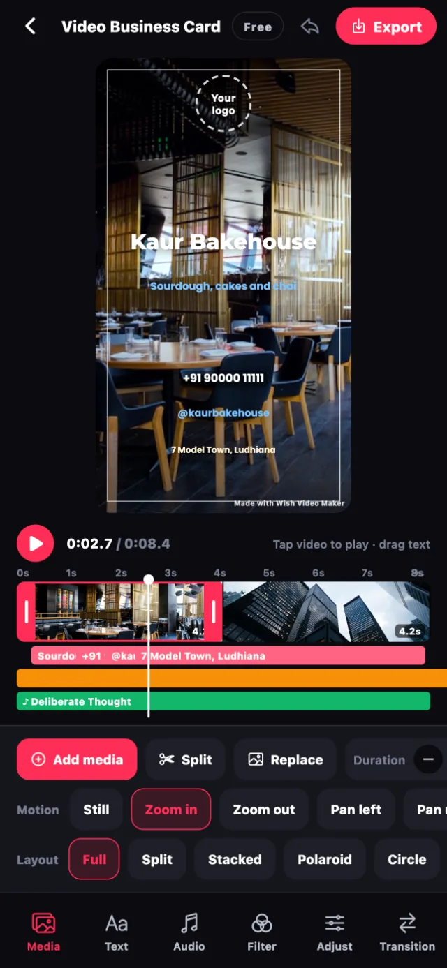 A business template filled with a shop's details